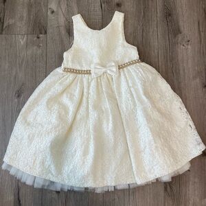Elegant Cream Lace Kids Dress with Bow